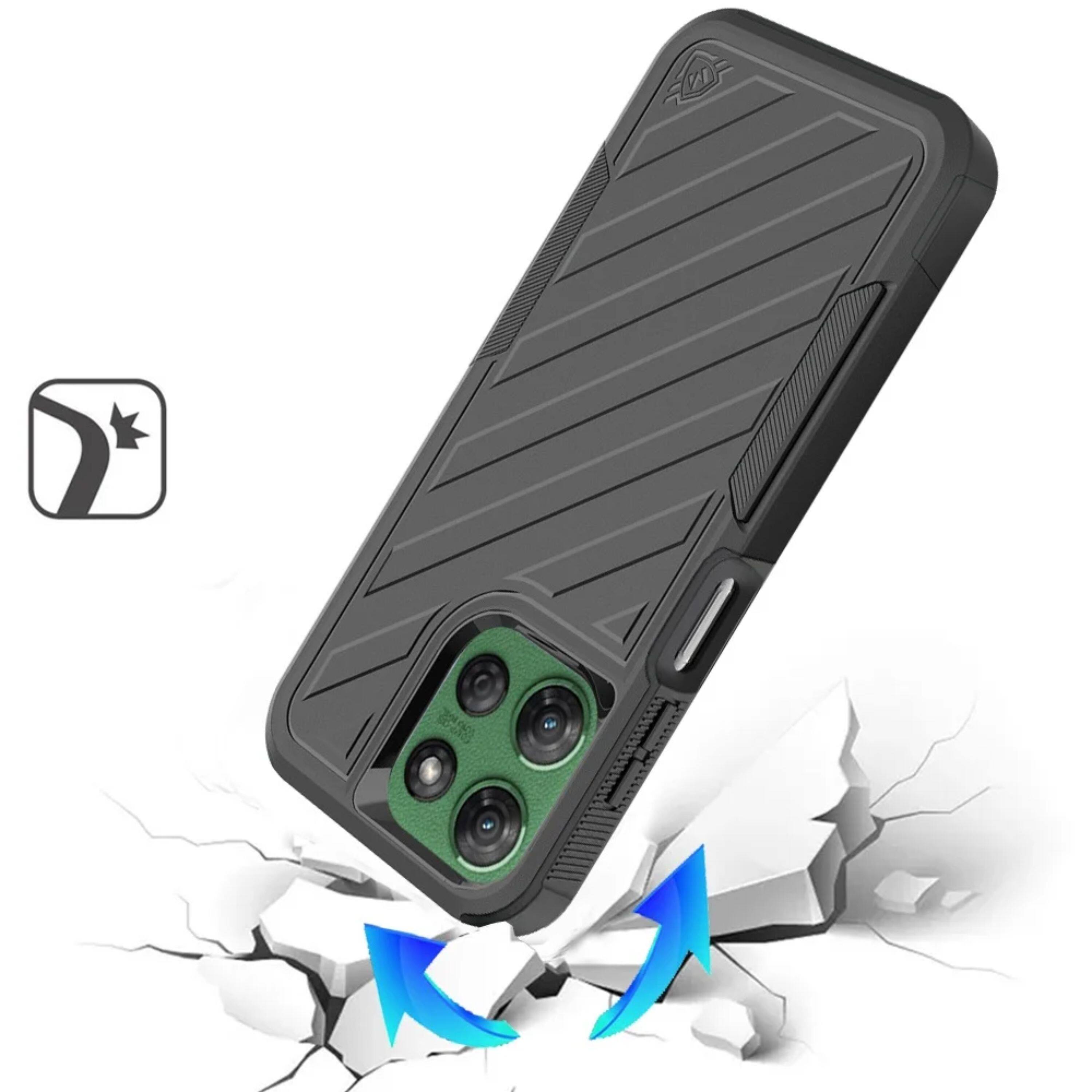 Angle. Kitcheniva - Heavy Duty Holster Lined Protective Case With Tempered Glass For Moto G Power 2025/2026 Black/Black - Black.