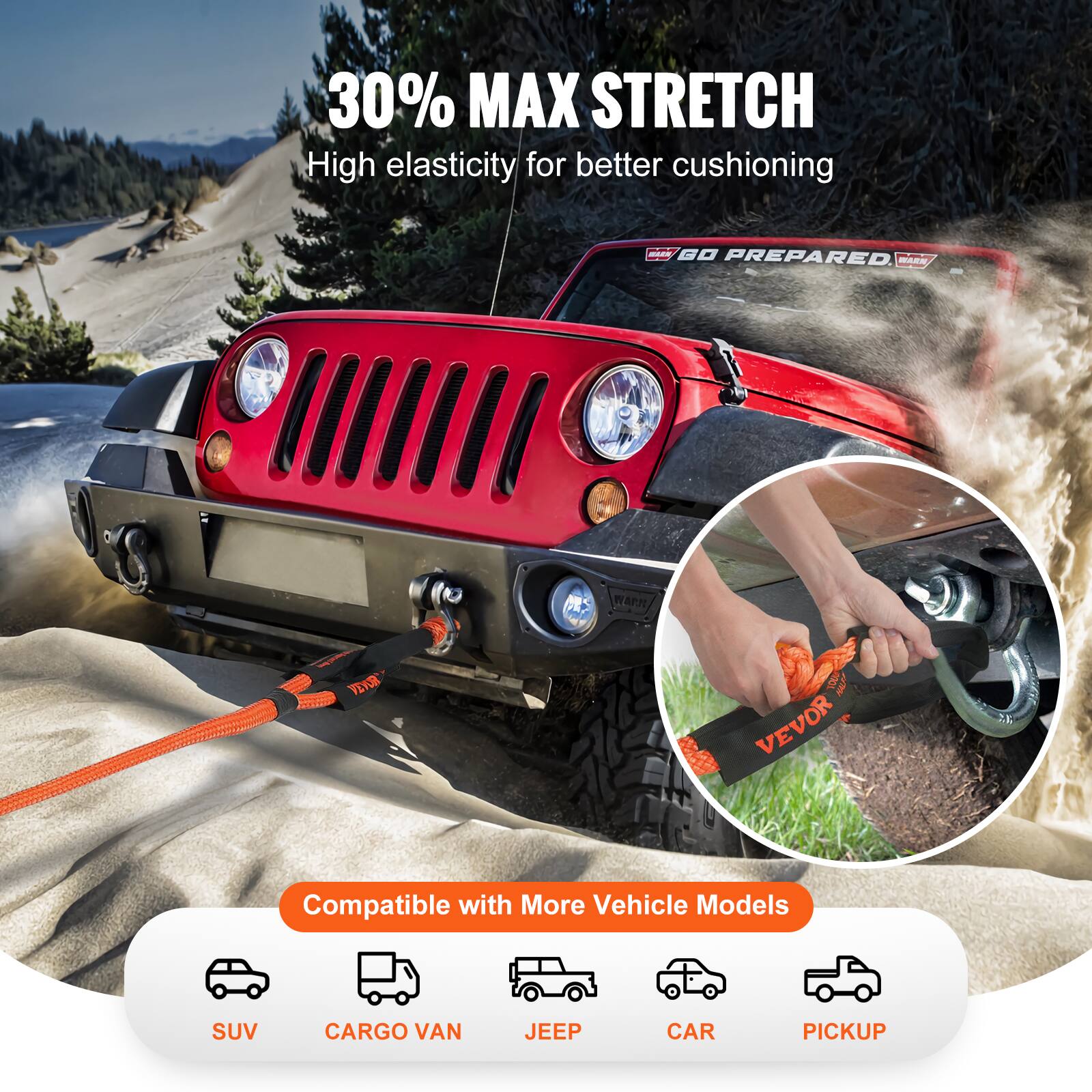 30% MAX STRETCH  
High elasticity for better cushioning  

GO PREPARED  

Compatible with More Vehicle Models  
SUV | CARGO VAN | JEEP | CAR | PICKUP