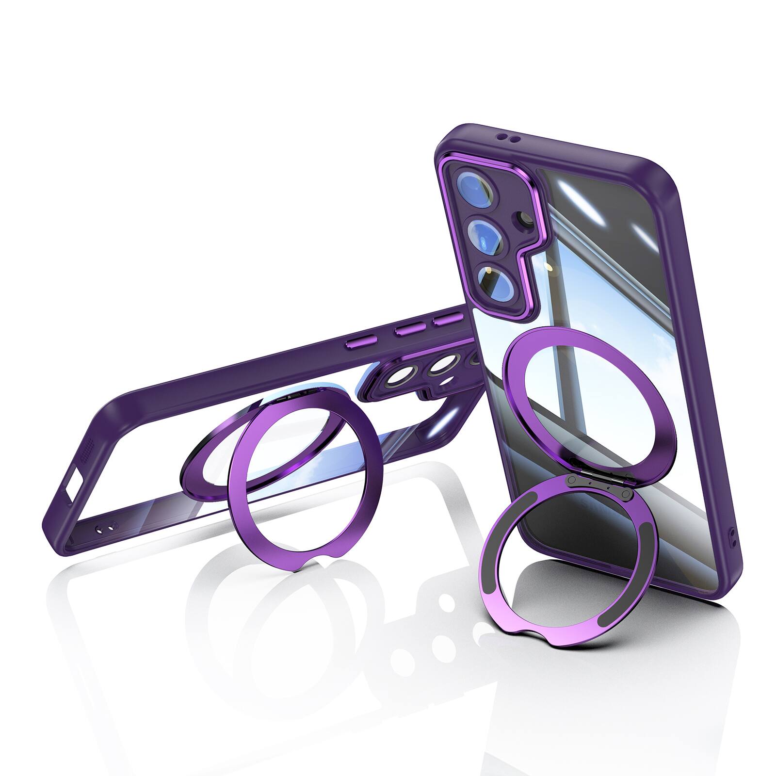 Alt View 2. Dteck - Magnetic Clear Case For Samsung Galaxy A17 5G, Shockproof Anti-Scratch 360° Ring Holder Stand PC+TPU Protection Cover - Darkpurple.