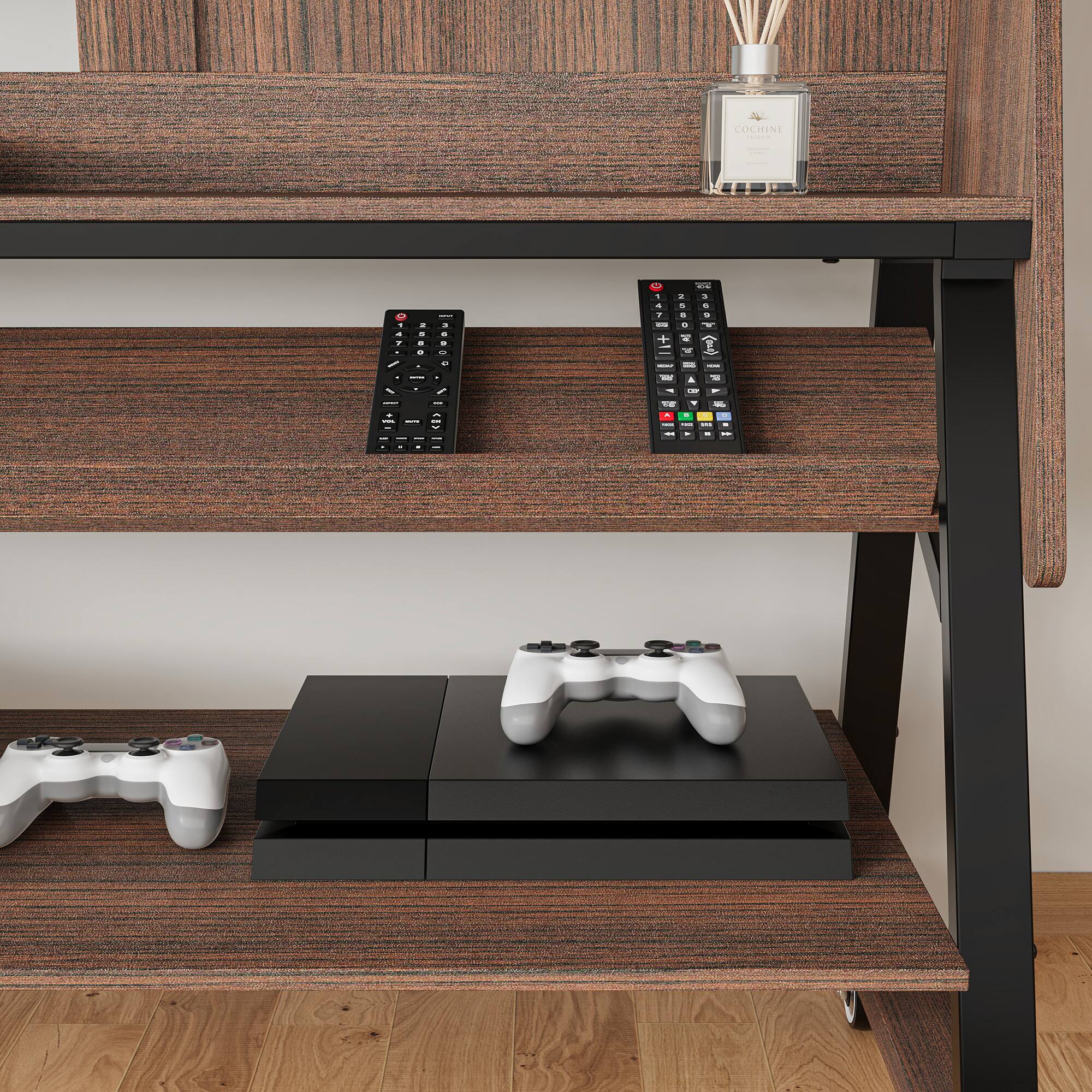 Alt View 8. Famapy - Famapy TV Stand with Mount, Supports 42 - 60 Inch TVs, Mobile Entertainment Center with Wheels & Power Outlets - Brown.