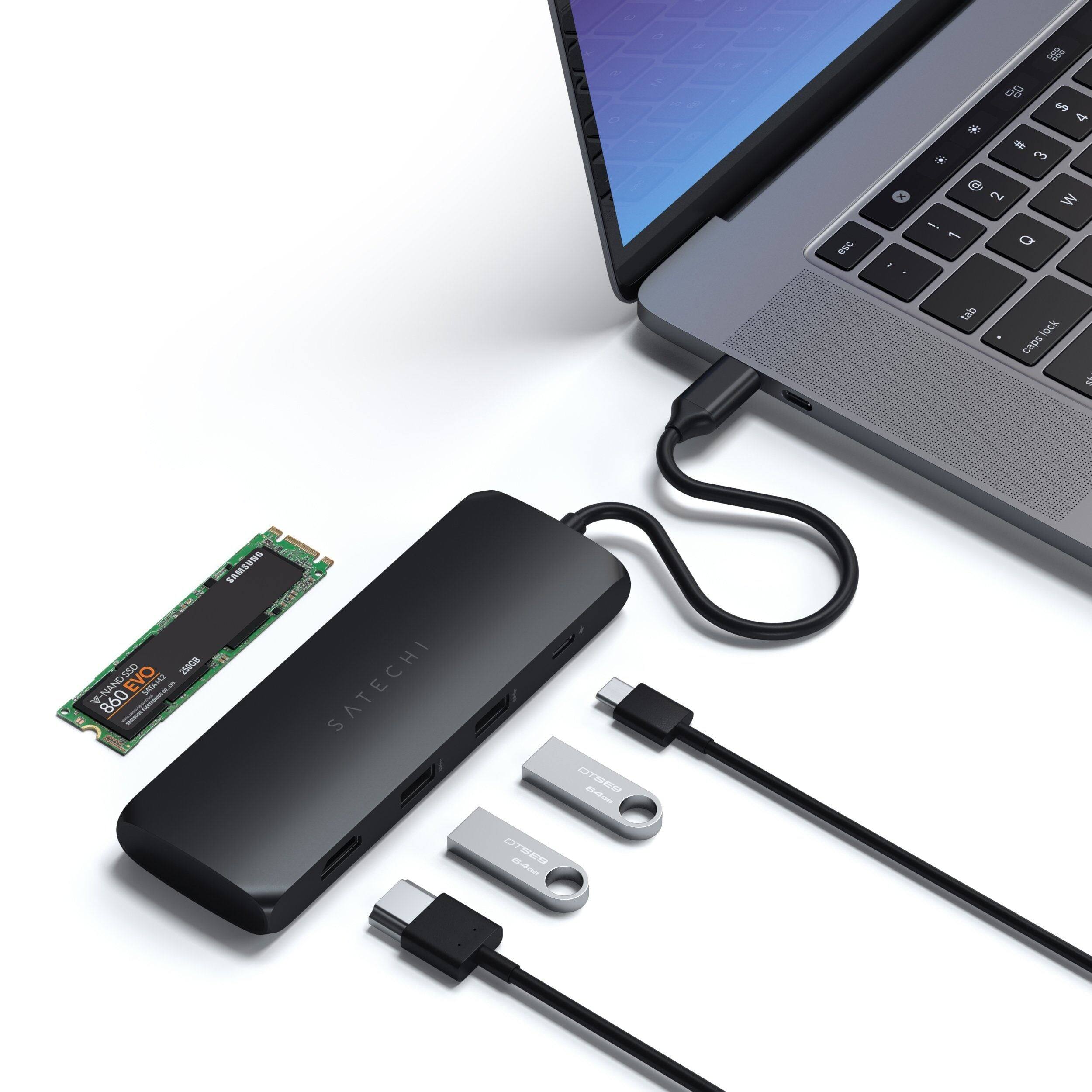 Satechi USB C Hub Multiport Adapter with M.2 SATA SSD Enclosure 4K