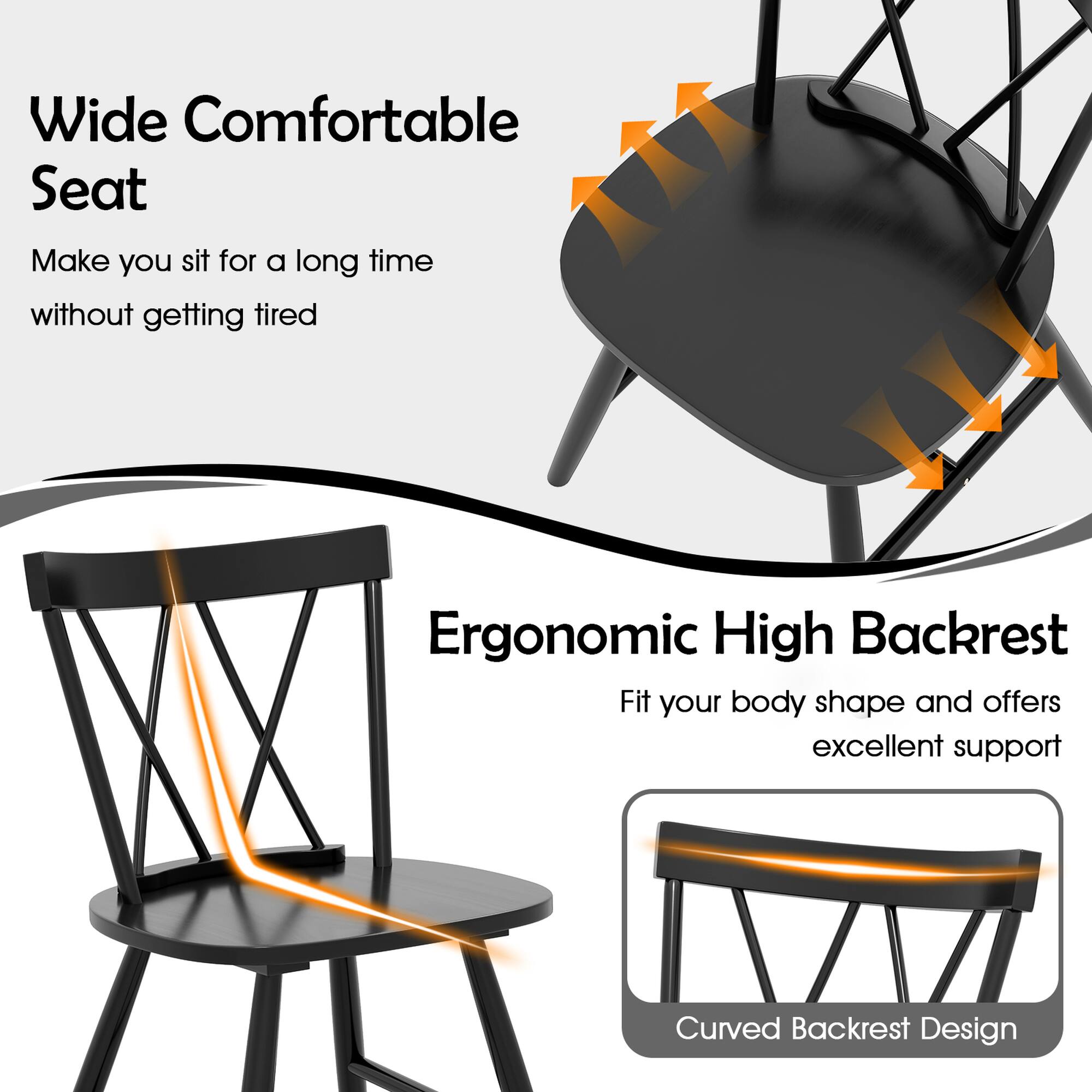 Wide Comfortable Seat  
Make you sit for a long time without getting tired  

Ergonomic High Backrest  
Fit your body shape and offers excellent support  

Curved Backrest Design