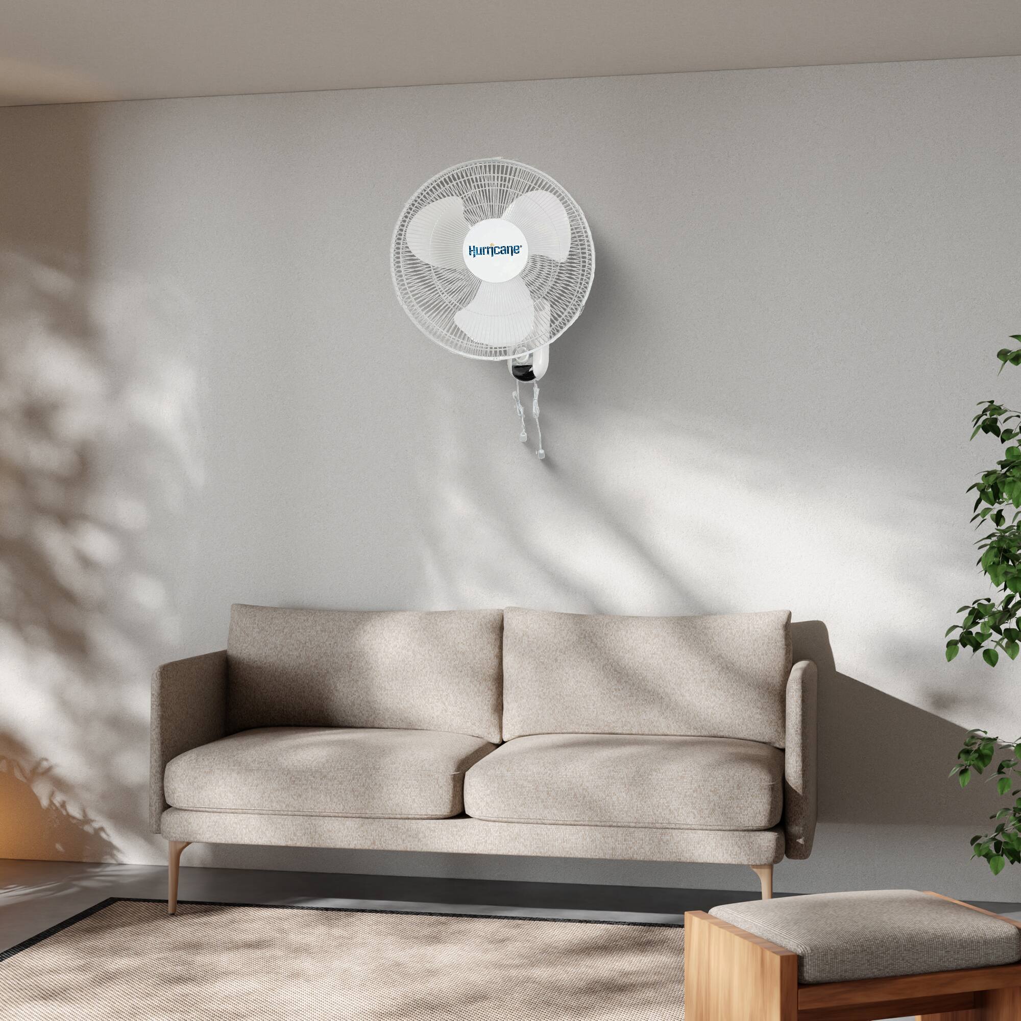 Alt View 3. Hurricane - Hurricane Classic 16 Inch 90 Degree Oscillating 3 Speed Wall Mounted Fan, White - Classic.