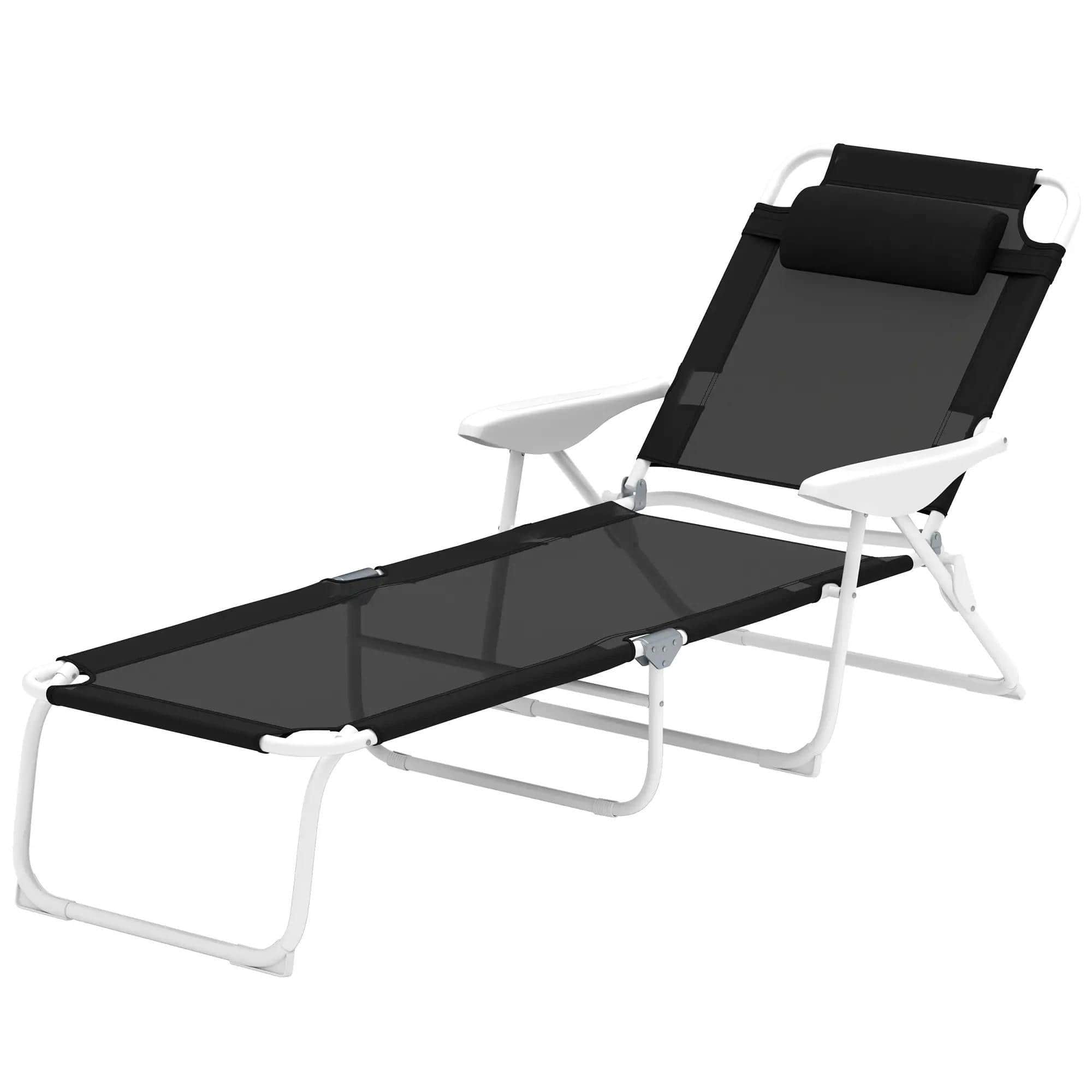 Spaco - Folding Chaise with 4-Way Recline, Breathable Mesh, Removable Pillow - Black
