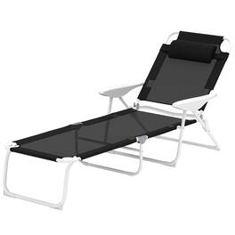 Spaco - Folding Chaise with 4-Way Recline, Breathable Mesh, Removable Pillow - Black