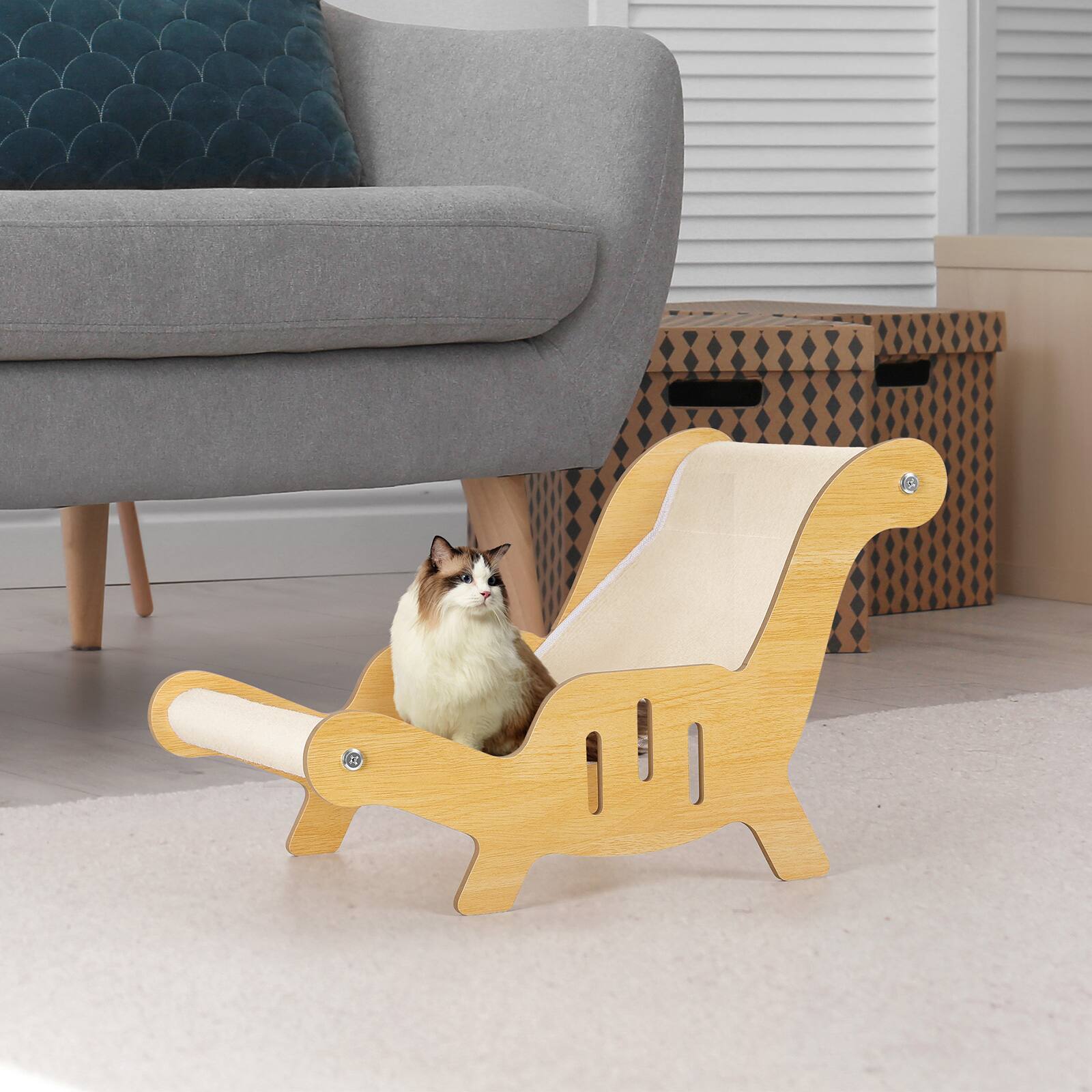 Alt View 1. Oumilen - Cat Scratcher Lounge Bed, 2-in-1 Cat Bed & Sisal Scratcher Chair for Indoor Cats - Natural.