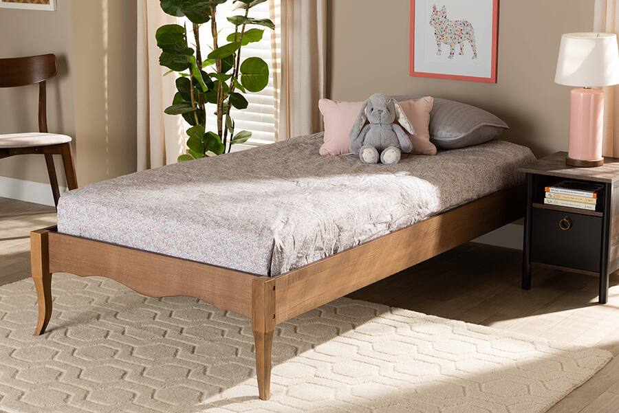 Alt View 2. Baxton Studio - Marieke Vintage French Inspired Ash Walnut Finished Wood Twin Size Platform Bed Frame - Ash Walnut.