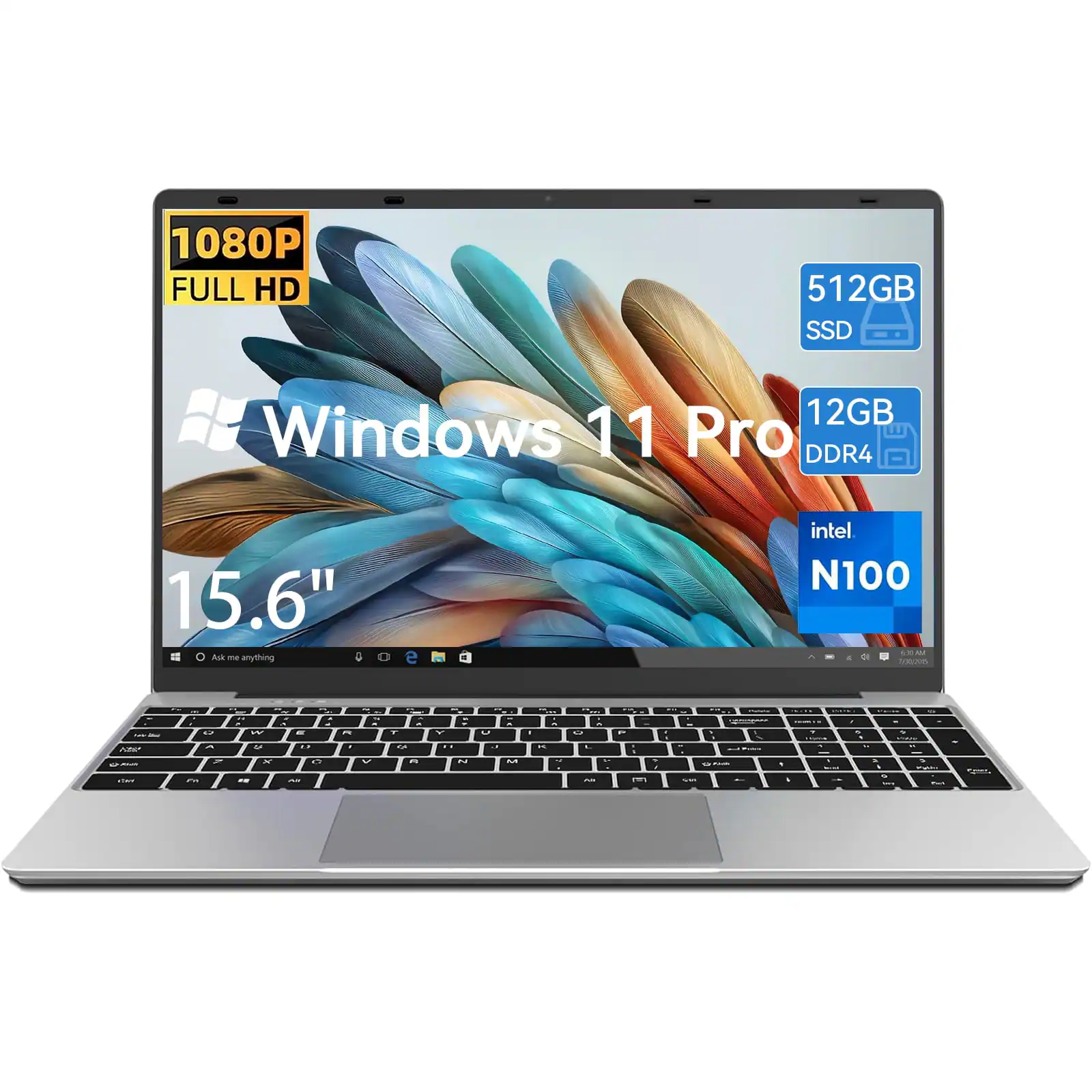1080P FULL HD  
512GB SSD  
12GB DDR4  
15.6"  
Windows 11 Pro  
intel N100