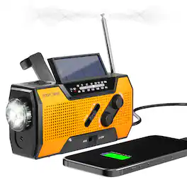 FosPower - Solar Hand Crank Emergency Radio with Flashlight Cell Phone Charger, AM/FM/NOAA Weather Radio Power Bank, IPX3 SOS Alarm - Orange