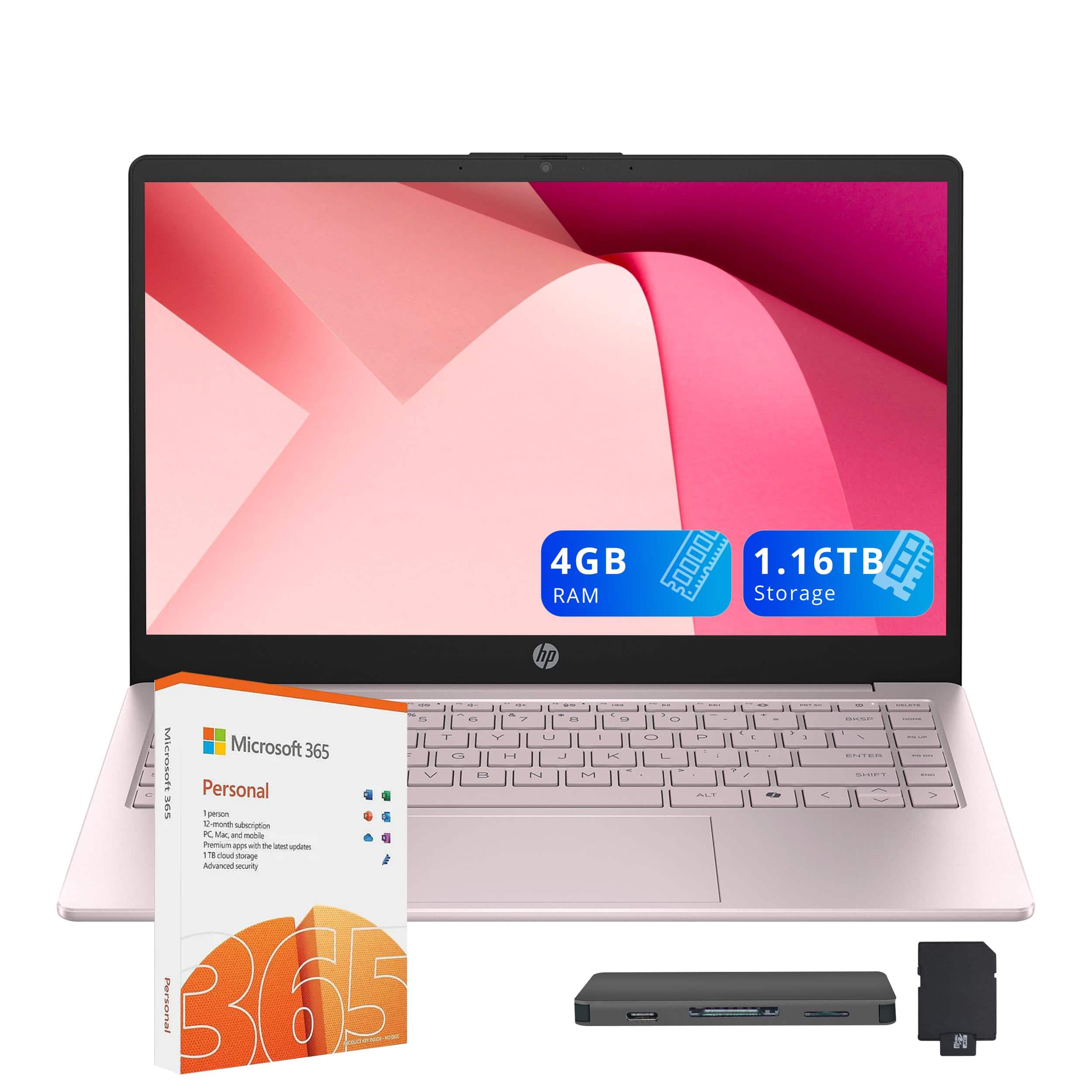 HP - Stream 14" HD Laptop,Intel N150,4GB RAM,128GB UFS+1TB Docking Station,UHD Graphics,1 Year Office 365,Win 11s - Pink