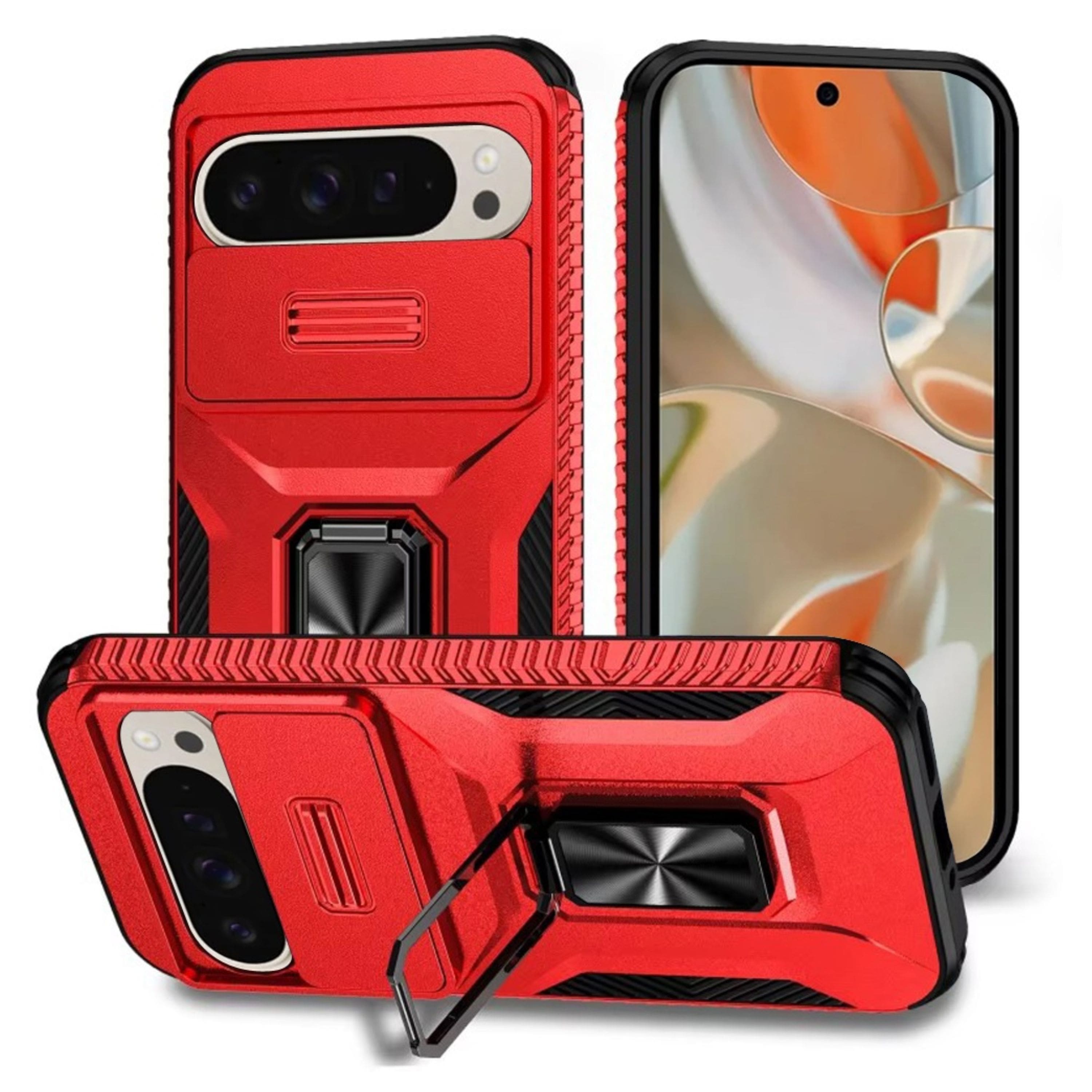 Kitcheniva - Full Protection Phone Case With Metal Stand Lens Cover & Tempered Glass For Google Pixel 10 Pro XL - Red price history on PriceWatchPro