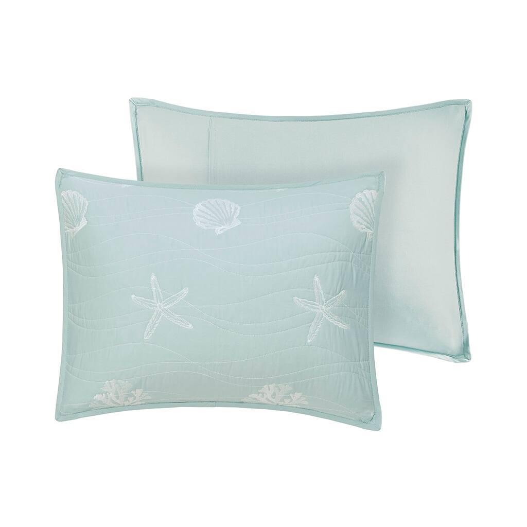 Alt View 4. Gracie Mills - Gracie Mills Elisa 4 Piece Cotton Reversible Embroidered Quilt Set with Throw Pillow - Aqua.