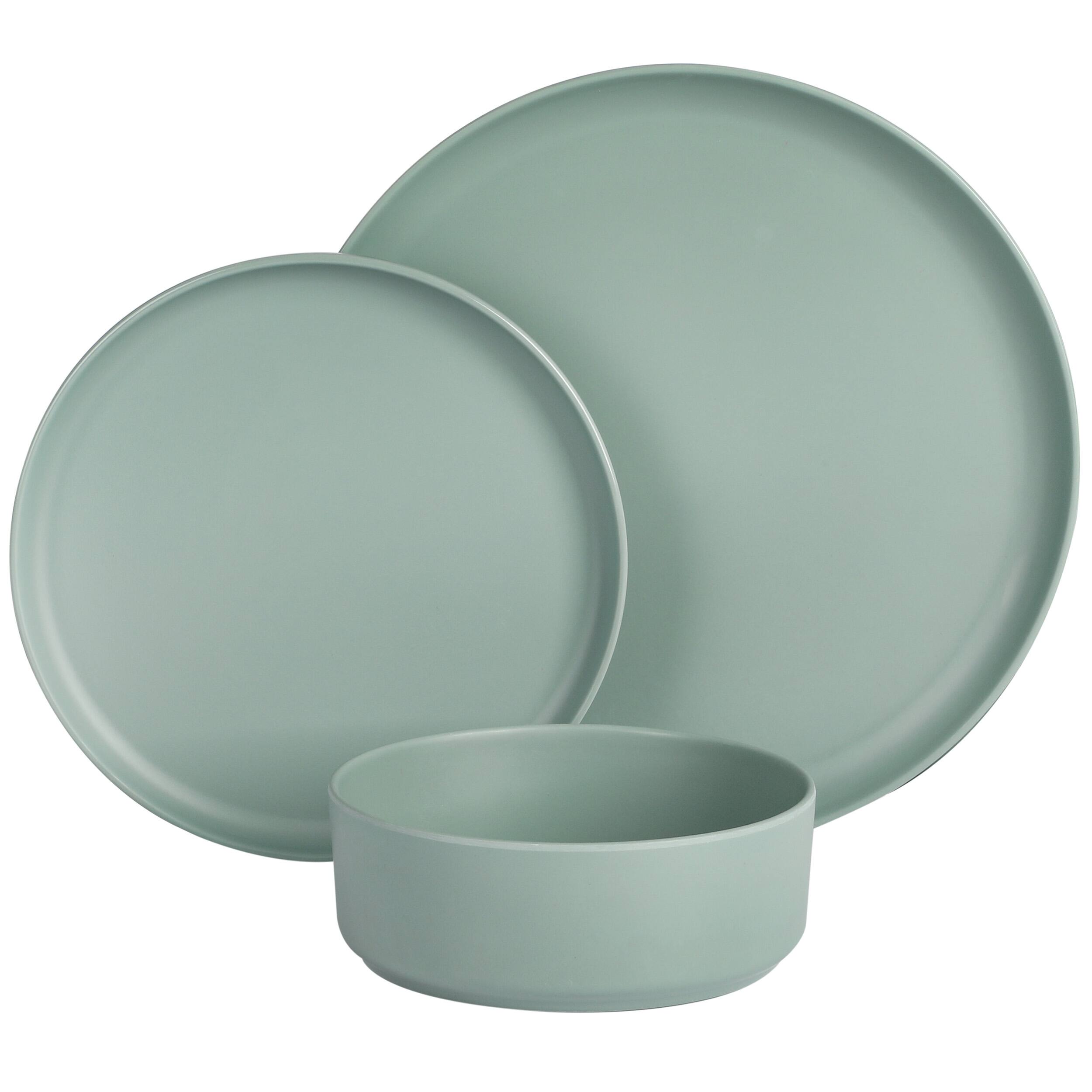 Alt View 1. Gibson - Gibson Home Canyon Crest 12 Piece Stackable Melamine Dinnerware Set in Sage - Dark Sage.