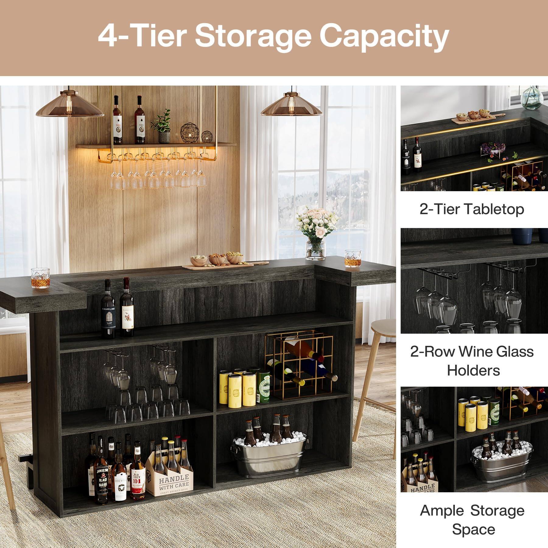4-Tier Storage Capacity

2-Tier Tabletop

2-Row Wine Glass Holders

Ample Storage Space