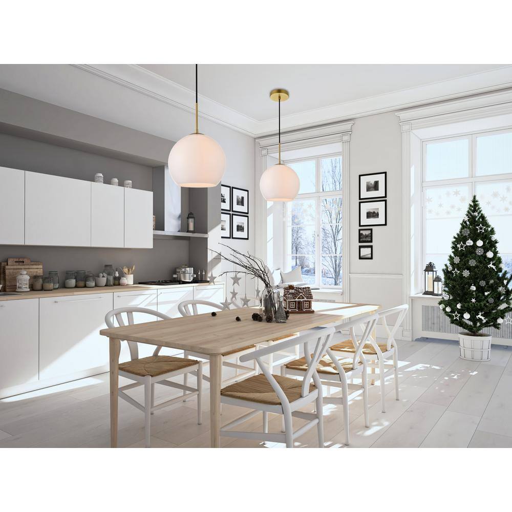 Angle. Living District - Baxter 1 Light Brass Pendant With Frosted White Glass - Brass And Frosted White.