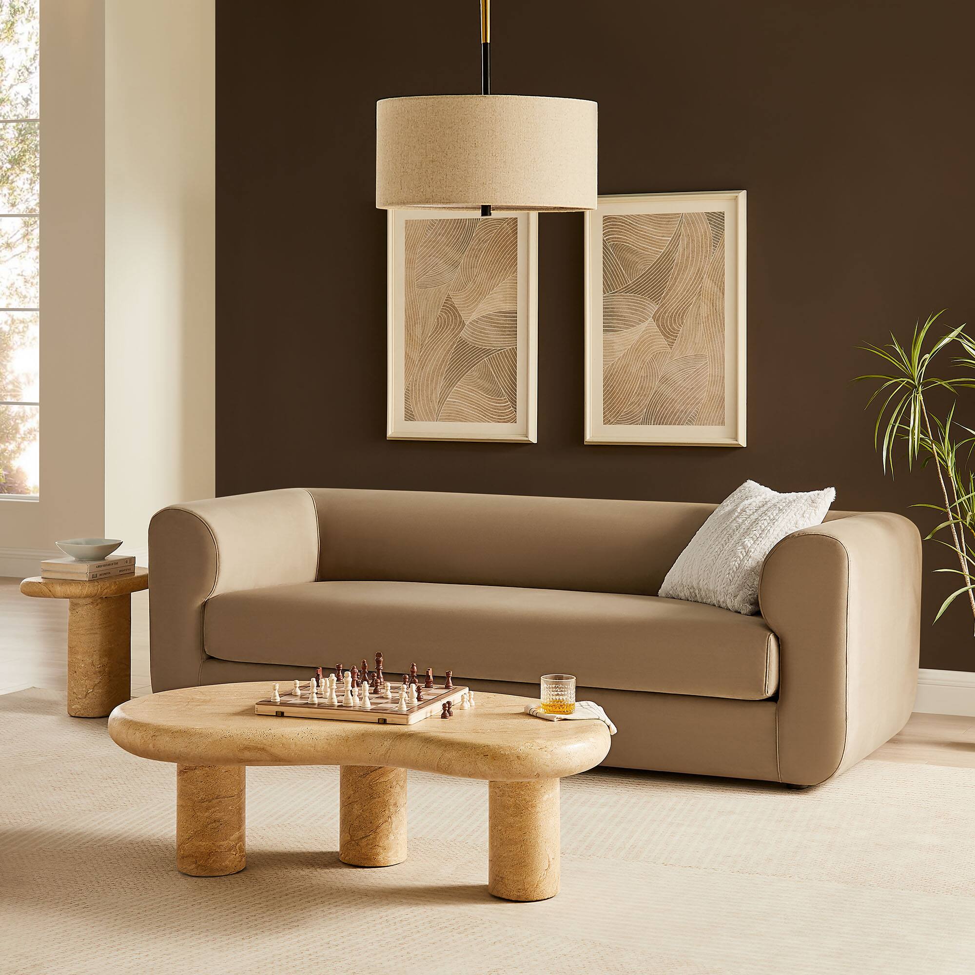 Alt View 4. Modway - Leif 89" Performance Velvet Upholstered Sofa by Modway - Brown.