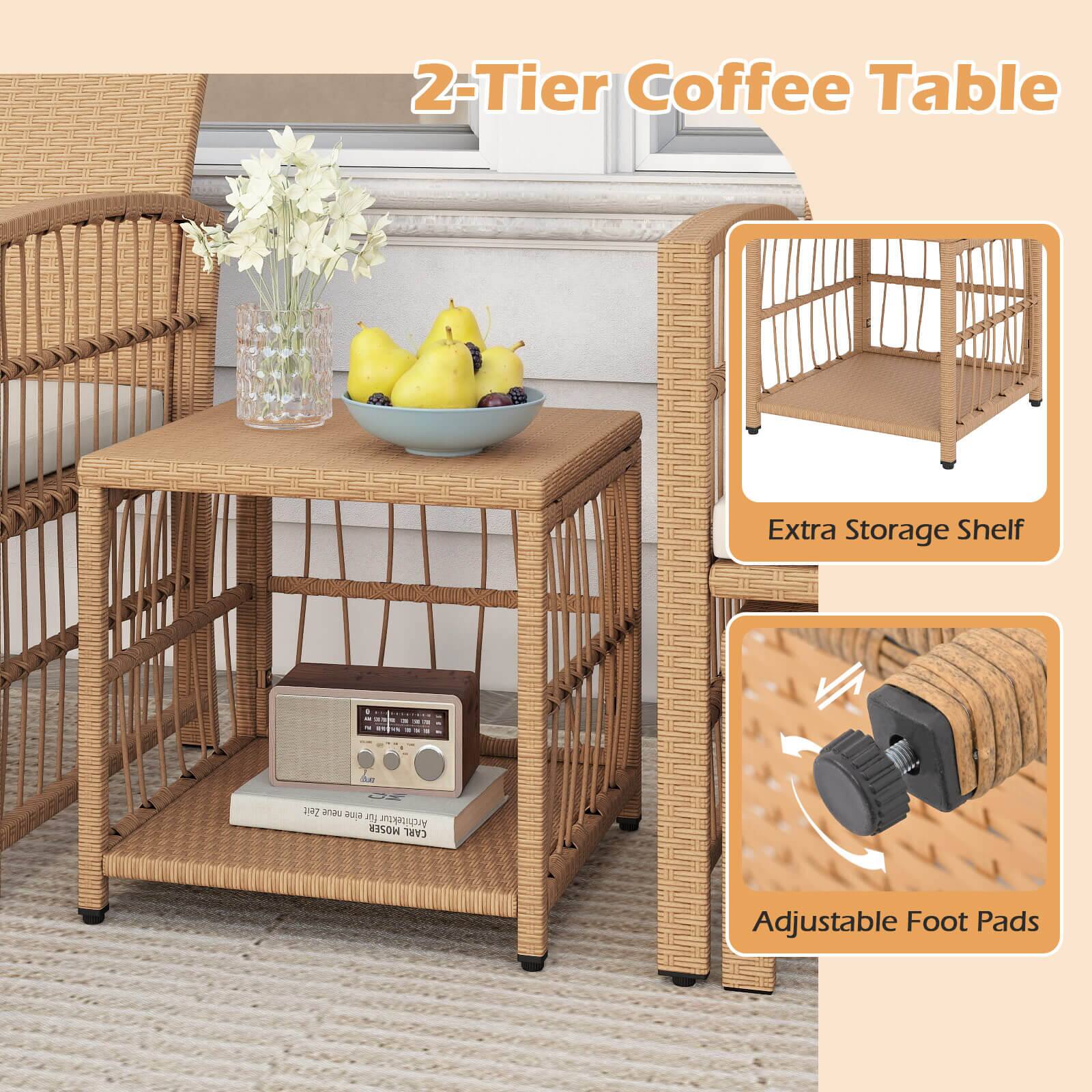 2-Tier Coffee Table

Extra Storage Shelf

Adjustable Foot Pads