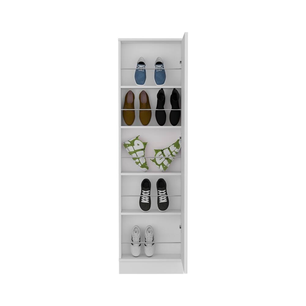 Alt View 1. Loheer - Loheer White Shoe Cabinet with Mirror, Single Door Shoe Storage, Tall - White.