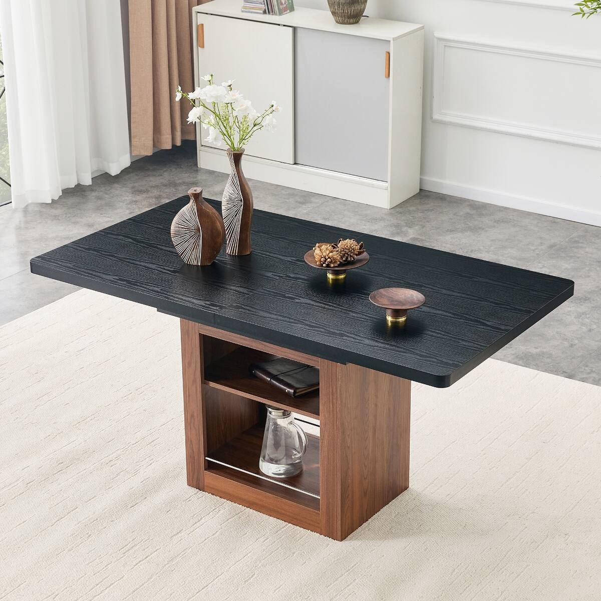 Loheer Extendable Dining Table, 59 to 71 Inch Dining Table Black and ...