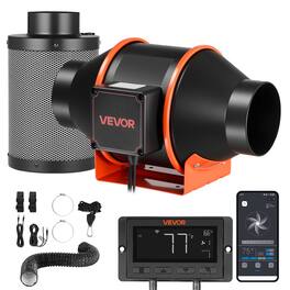 VEVOR - Inline Duct Fan Kit Carbon Filter, 205 CFM 4 inch EC Motor Exhaust Ventilation Fan with 10-Speed, PWM Controller - Black;Orange