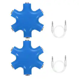 Unique Bargains - 3.5mm Headphone Splitter, 1 Male to 5 Female, with AUX Cable, 2pcs - for Stereo Earphone/Headset - Blue