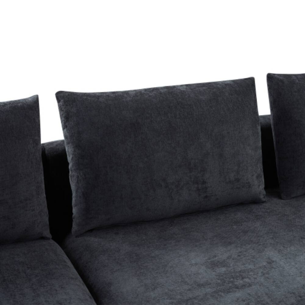 Alt View 2. LUCKY ONE - 93.7" L-Shaped Chenille Sectional Sofa w/ Wooden Storage Compartment & Pillows - Black.