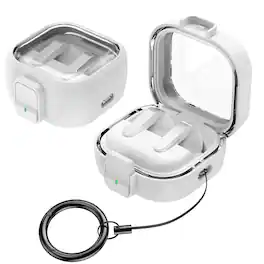 Dteck - For Samsung Galaxy Buds 4 / Buds 4 Pro Earphone Case Rugged Safety Lock Protective Cover With Anti-Loss Keychain - White