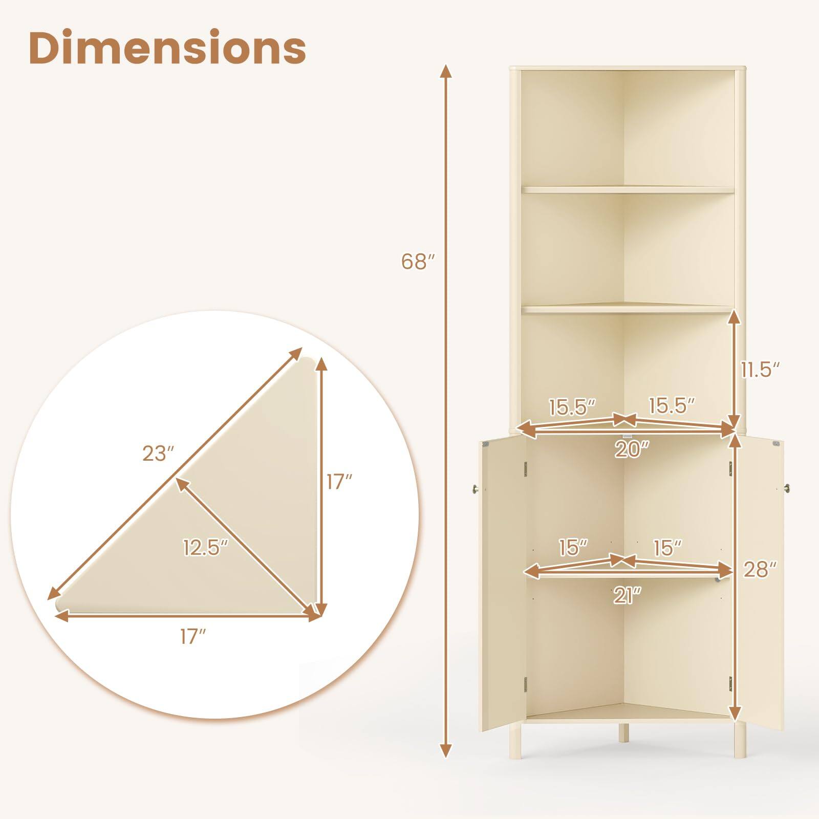 Dimensions: 68" x 11.5" x 15.5" x 15.5" x 23" x 17" x 20" x 12.5" x 15" x 15" x 21" x 28" x 17"