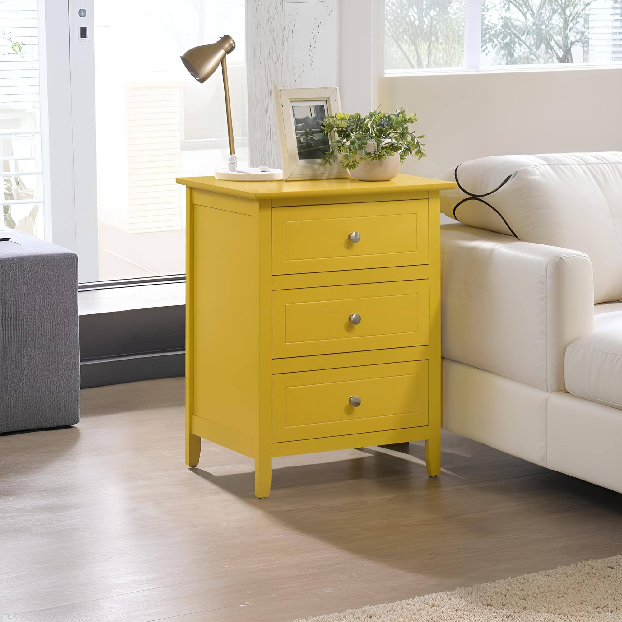 Front. Tiramisubest - Modern Yellow Nightstand for Bedroom - Yellow.