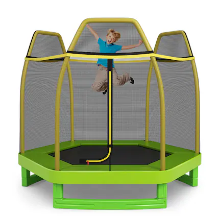 Front. Costway - Costway 7FT Kids Trampoline Outdoor Indoor Recreational Bounce Jumper - Yellow Pole,Green Mat.