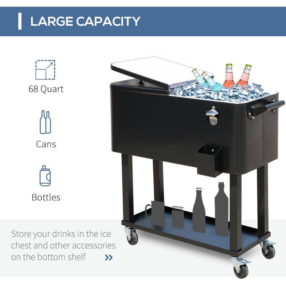 LARGE CAPACITY

68 Quart

Cans

Bottles

Store your drinks in the ice chest and other accessories on the bottom shelf