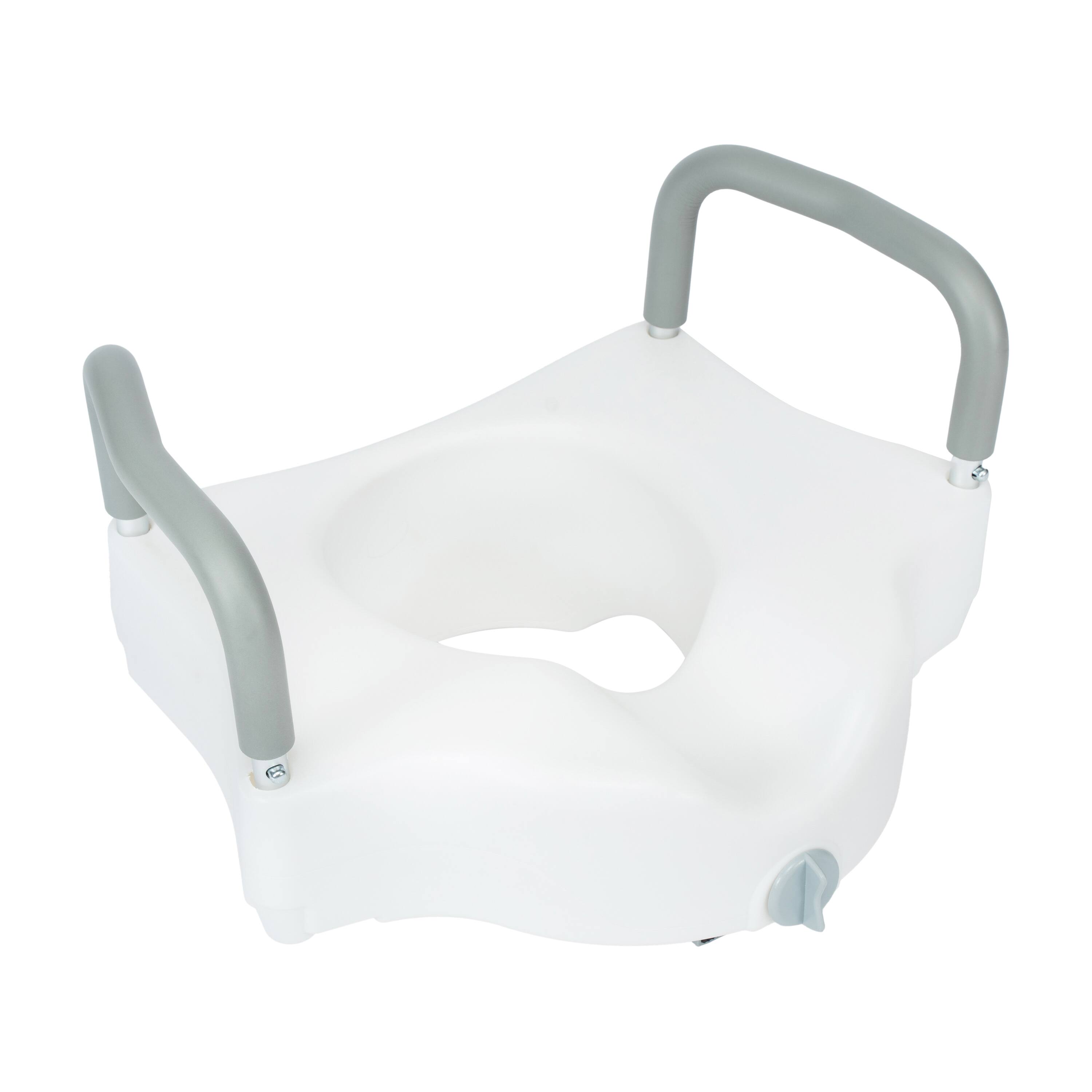 Front. Emma + Oliver - Ramsey Elevated Toilet Seat for the Elderly with Height Adjustable Foam Wrapped Handles and Locking Safety Mechanism - White.