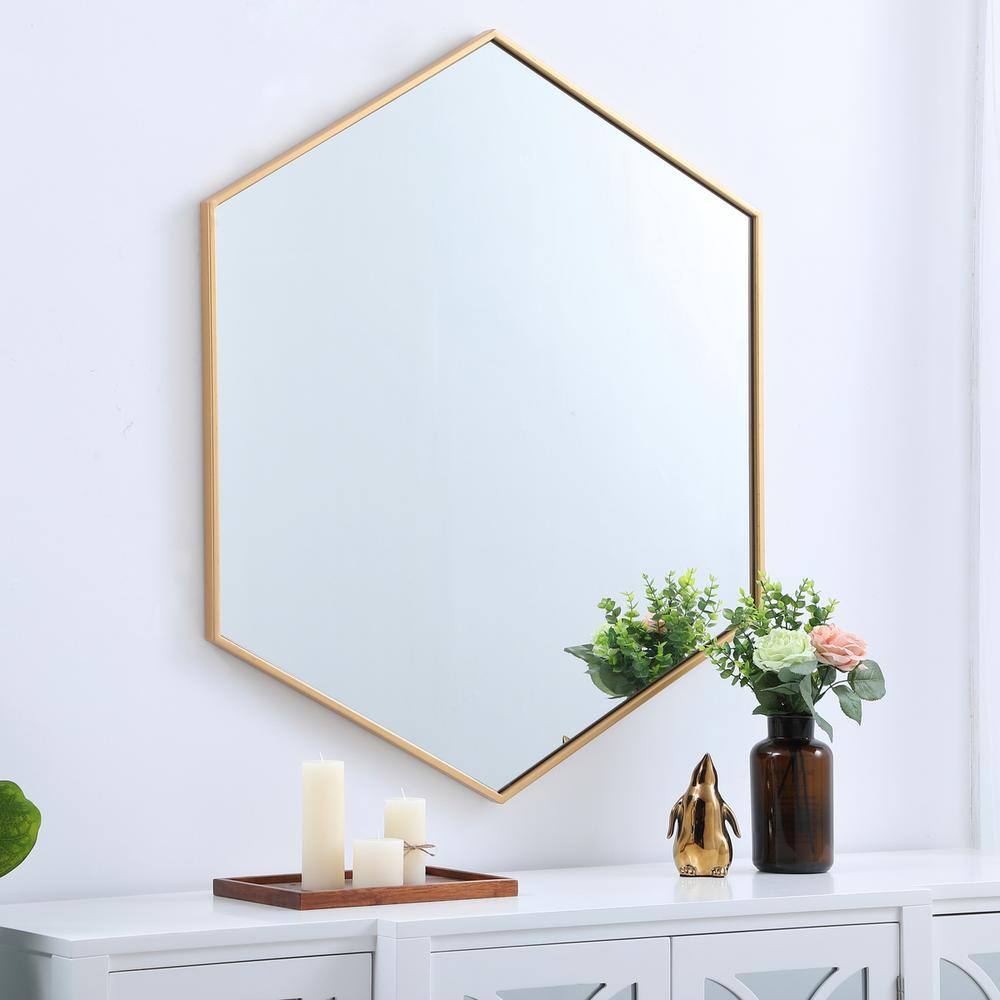 Alt View 10. Elegant Decor - Metal frame hexagon mirror 38 inch in Brass - Brass.