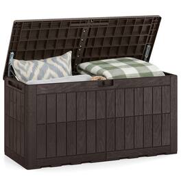 Costway - 100 Gal Outdoor Deck Box, All-Weather Lockable Storage Bin with Lid and Handles - Dark Brown
