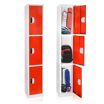 Front. AdirOffice - Storage Locker 629-Series 72" H 3-Tier Steel Compartment Digital Lock Locker - Red.