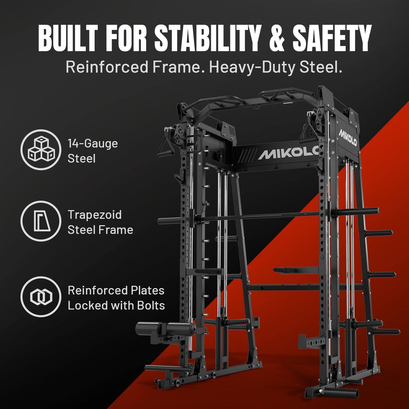 BUILT FOR STABILITY & SAFETY  
Reinforced Frame. Heavy-Duty Steel.  
14-Gauge Steel  
Trapezoid Steel Frame  
Reinforced Plates Locked with Bolts