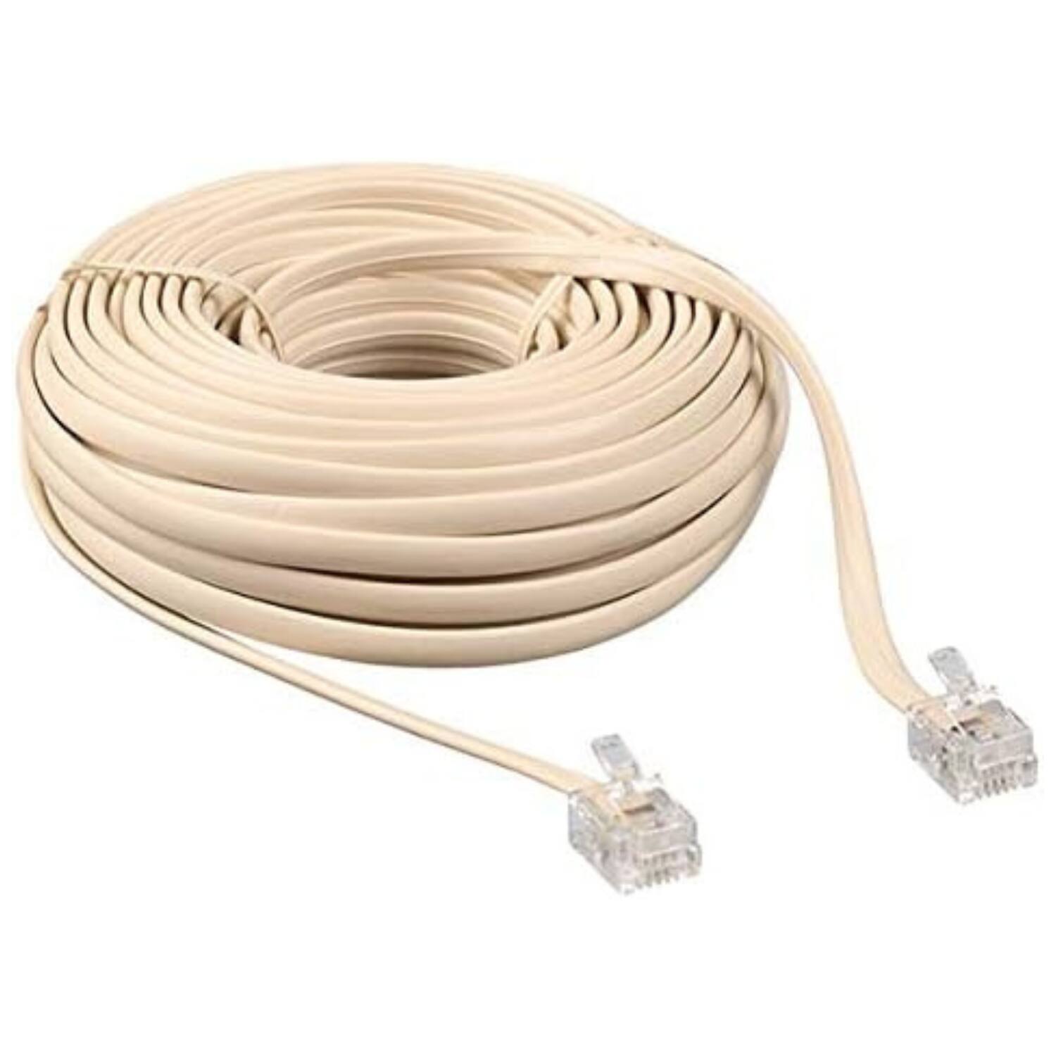 Left. Home Collection - 38 FT Telephone Extension Cord Ivory Line Modular RJ11 Phone Cable - Ivory.