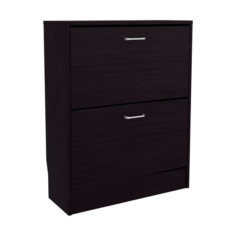 Alt View 3. Loheer - Loheer Two Door Shoe Cabinet with Adjustable Shelves, Modern Black Finish, Holds Twelve Pairs - Black.