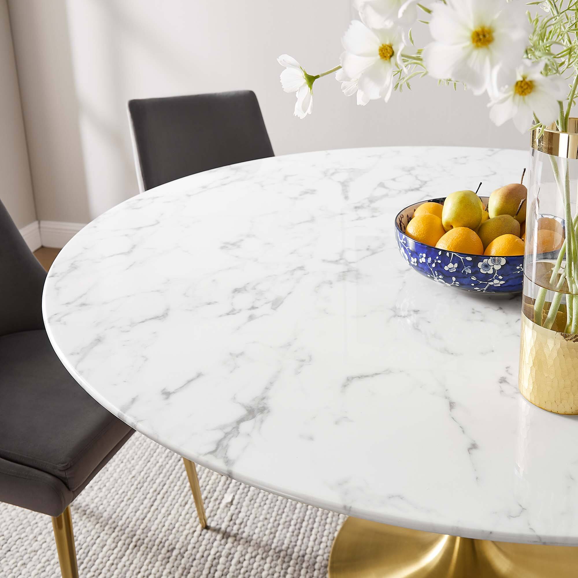 Alt View 6. Modway - Lippa 60" Round Faux Marble Dining Table by Modway - Gold White.