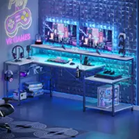 Bestier 71inch L-Shaped LED Gaming Desk with Power Outlet Computer Desk - White - Front_Zoom