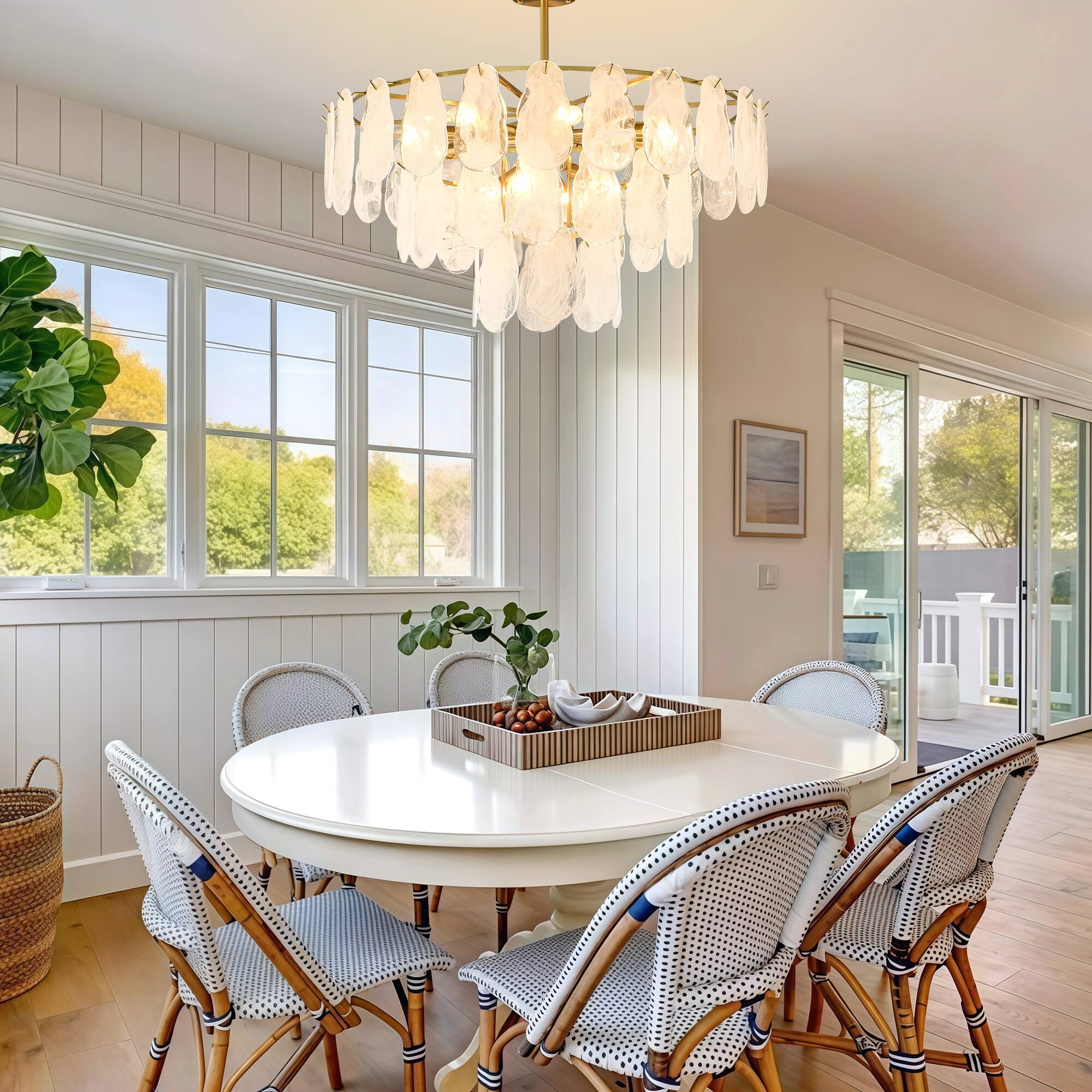 Back. RYHNUYNE - 31.5" Modern Gold Chandelier 3-Tier Cloud Glass Pendant Ceiling Light with 12 Lights for Living Room Bedroom Dining Room.
