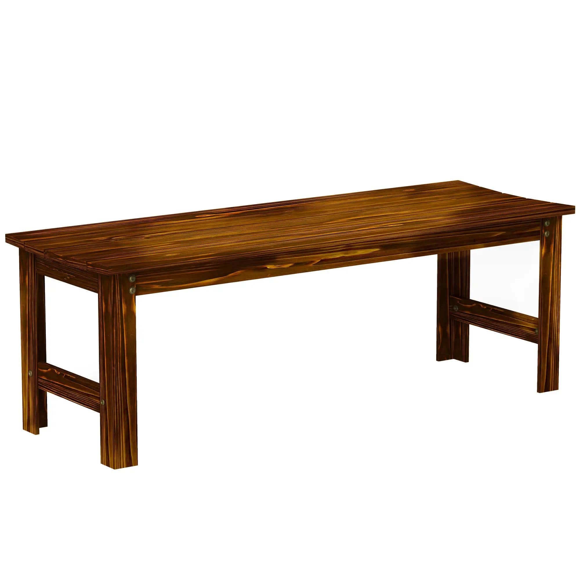 Resenkos - 2-Seat Wooden Bench, Slatted Seat Patio Bench, Backless Porch Bench, Perfect for Garden, Poolside - Carbonized