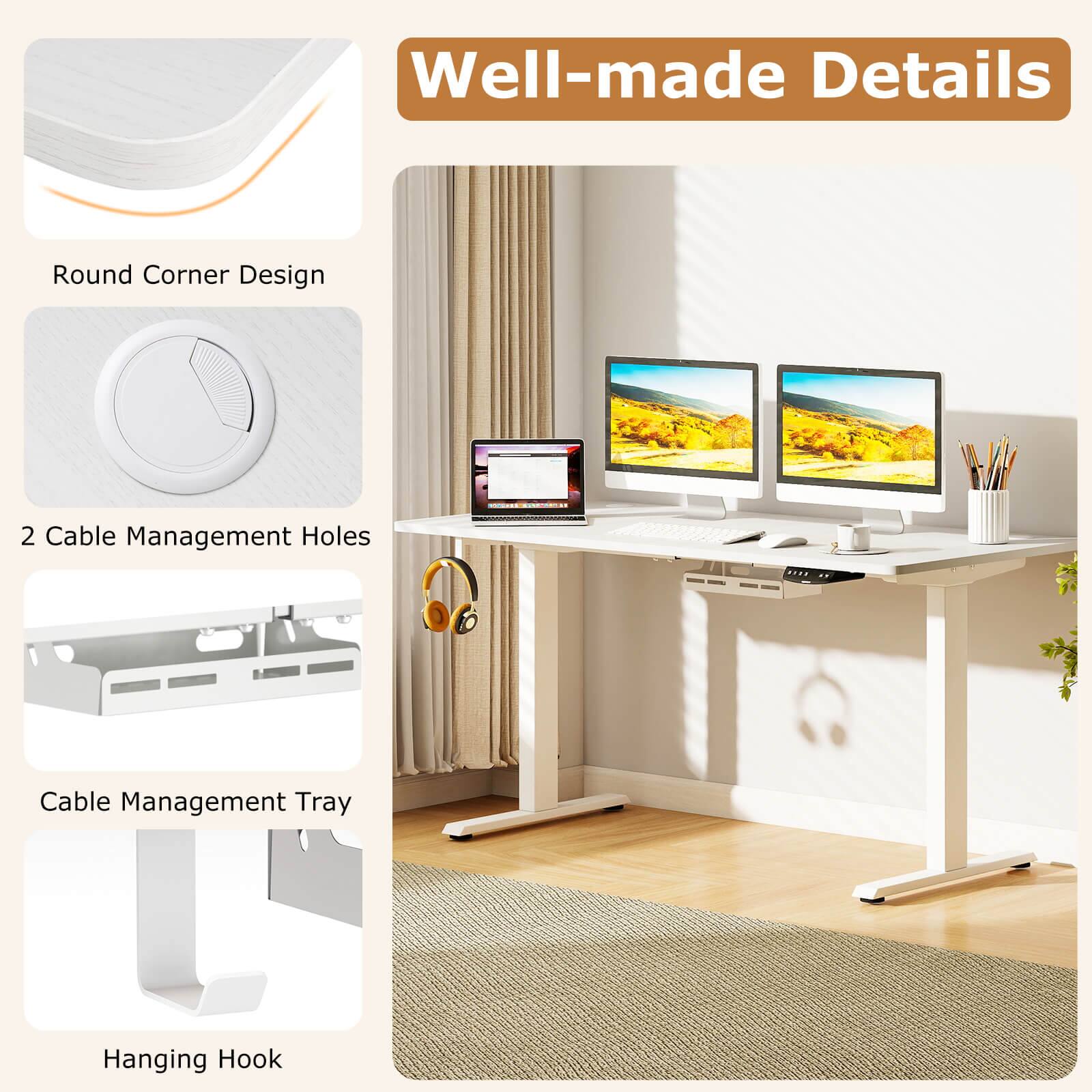 Well-made Details

- Round Corner Design
- 2 Cable Management Holes
- Cable Management Tray
- Hanging Hook