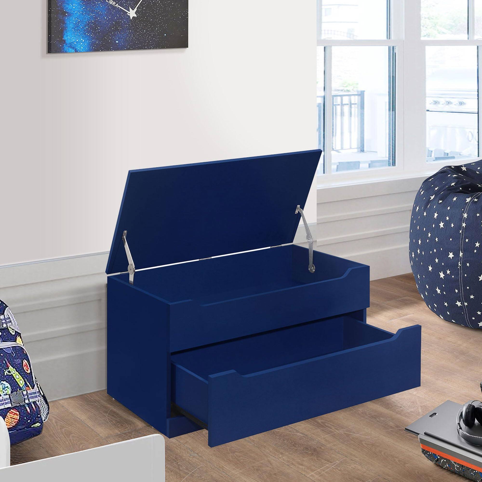 Alt View 2. Kings Brand Furniture - Kings Brand Furniture Chelsea Storage Bench Box Storage Chest with Drawer for Living Room, Bedroom - Blue.