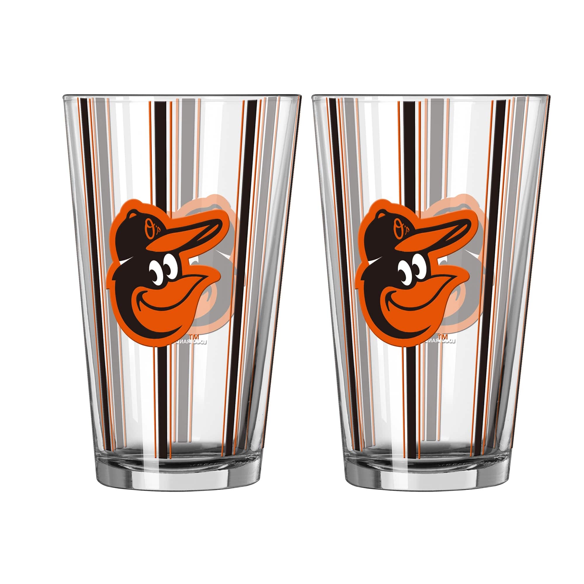 Logo Brands - Baltimore Orioles Two-Piece 16oz. Striped Pint Glass Set - Multicolor
