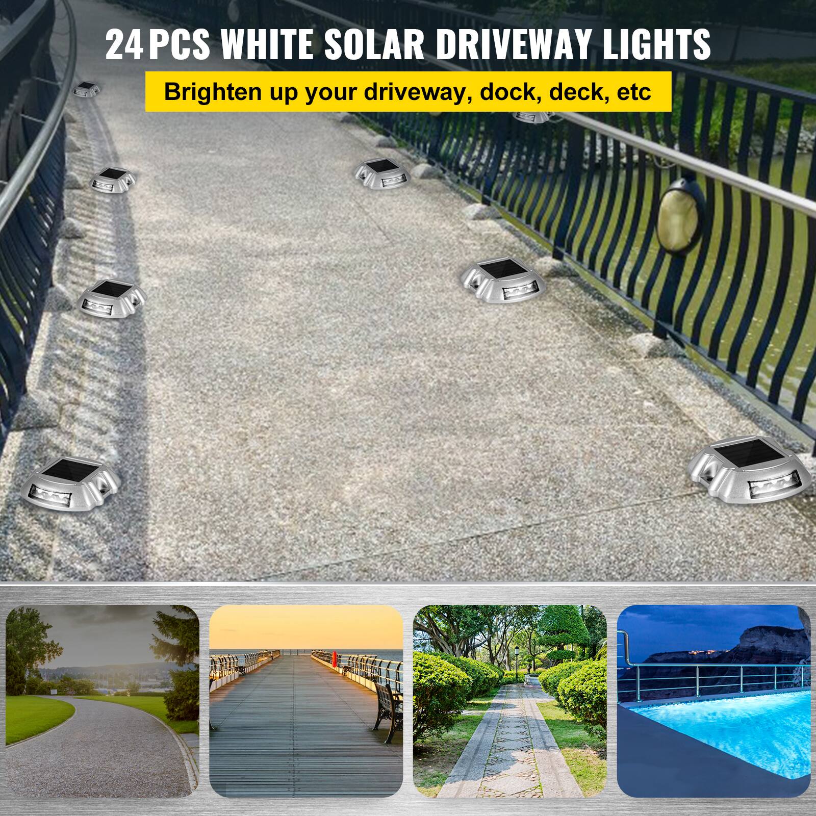 24 PCS WHITE SOLAR DRIVEWAY LIGHTS  
Brighten up your driveway, dock, deck, etc