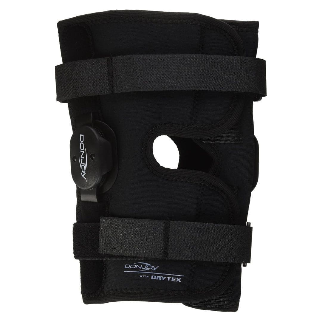 DonJoy - Deluxe Hinged Knee Brace, Drytex Wrap Around, Open Popliteal, Large - Black