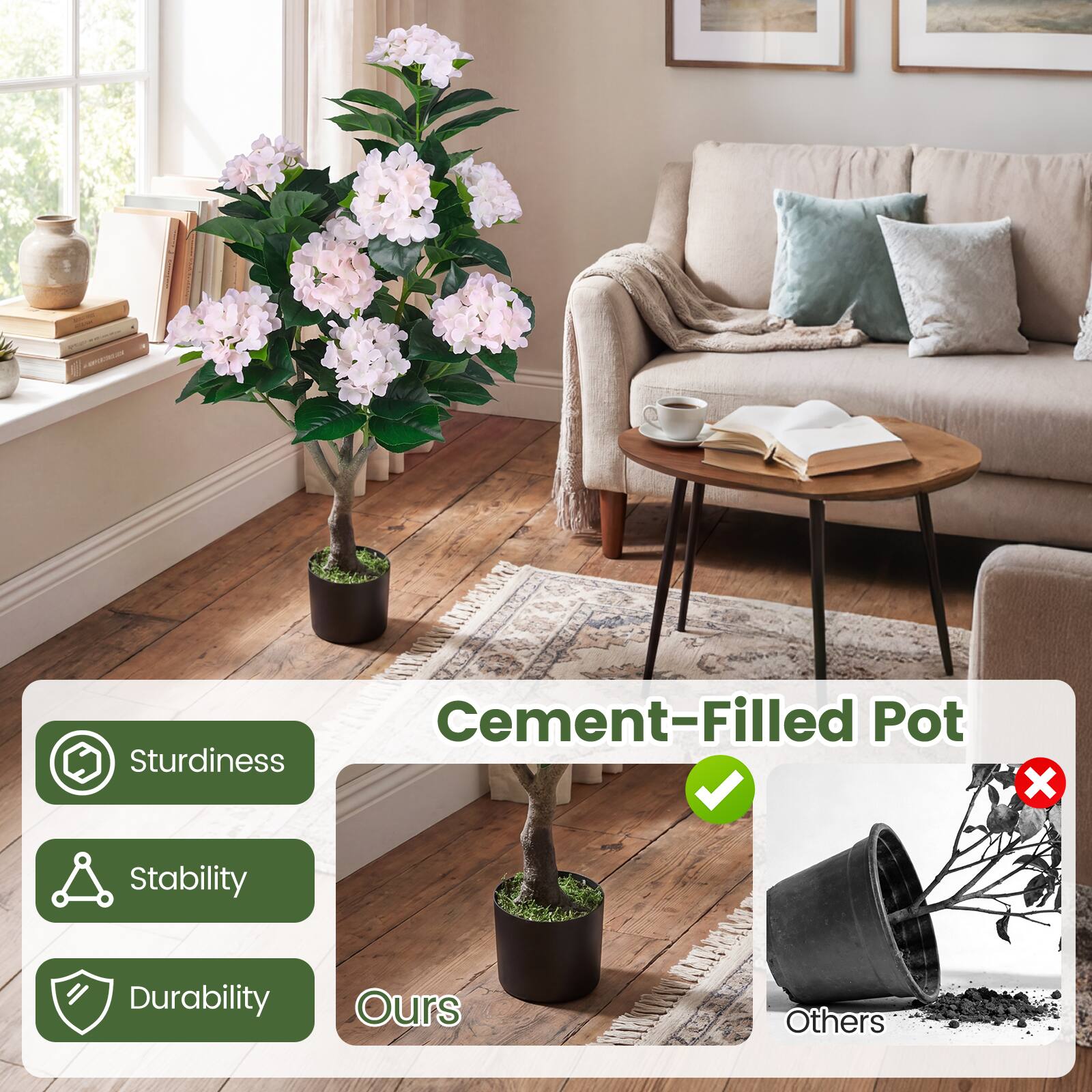 Cement-Filled Pot

Sturdiness
Stability
Durability

Ours

Others