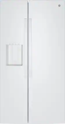 Front. GE - 36 in. Wide 23.6 Cu. Ft. Freestanding Counter-Depth Side-By-Side Refrigerator ith Extra Tall Water and Ice Dispenser - White.