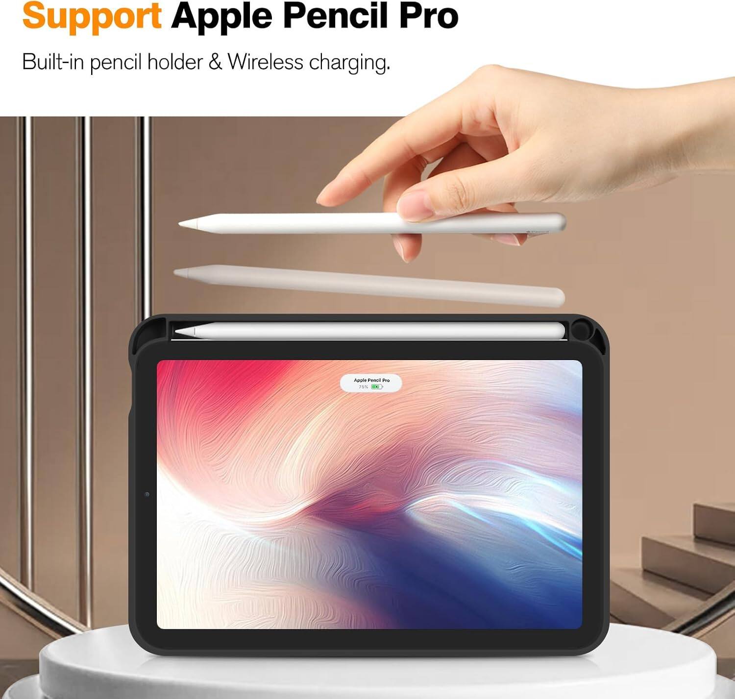 Support Apple Pencil Pro  
Built-in pencil holder & Wireless charging.  

Apple Pencil 75%